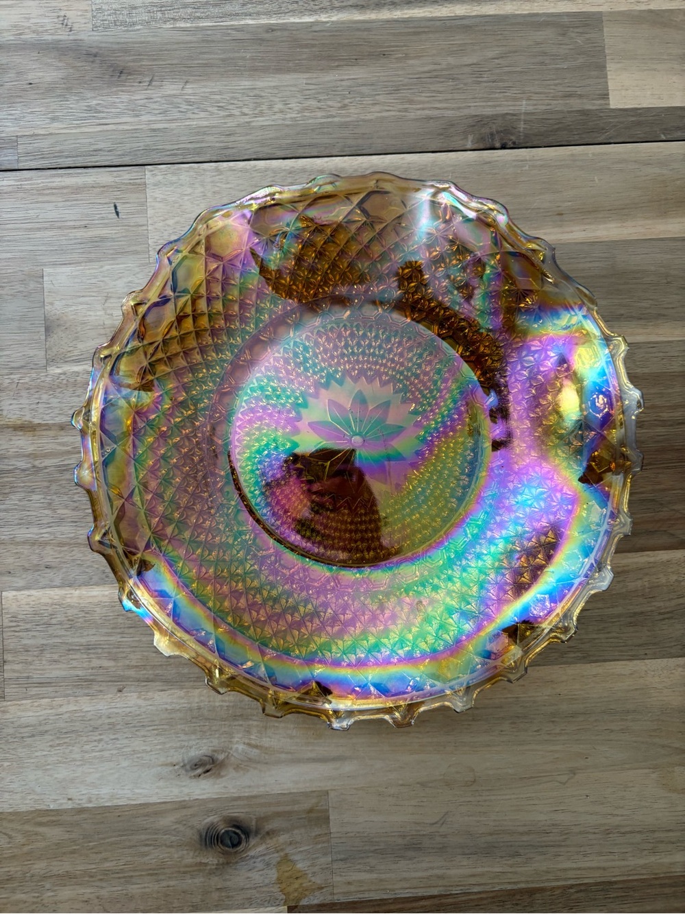 Vintage Iridescent Carnival Glass Decorative Bowl - Gold Tone Rainbow